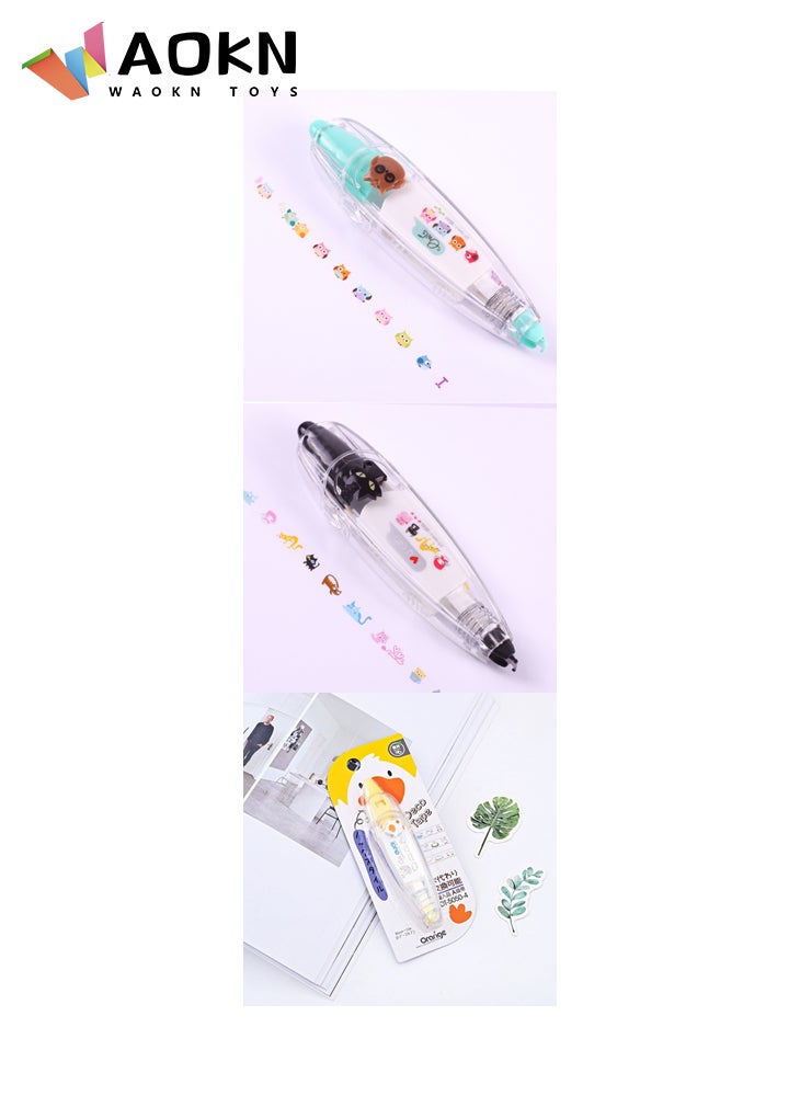WAOKN 3Pcs Cartoon Animal Cute Decoration Sticker Tape Pen Children Notebook Diary Decoration Tape Label Sticker Creative Grooming Tape Lovely Animal Set
