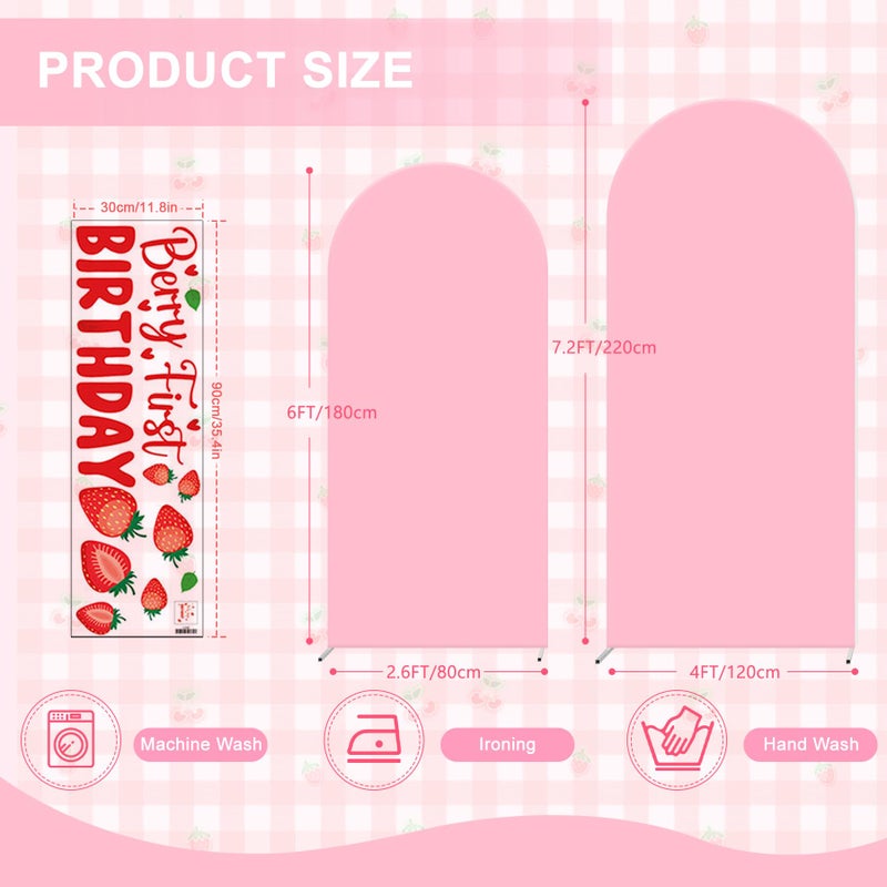 Newleafly Set of 2 Arch Backdrop Cover 7.2FT, 6FT Pink and Berry First Birthday Decal Sign - Adjustable Round Top Chiara Backdrop Stand Covers for Wedding Birthday Party Baby Shower Banquet Decoration - Image 2