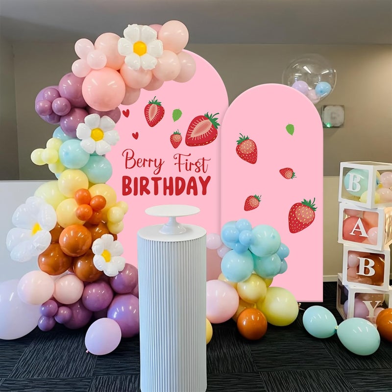 Newleafly Set of 2 Arch Backdrop Cover 7.2FT, 6FT Pink and Berry First Birthday Decal Sign - Adjustable Round Top Chiara Backdrop Stand Covers for Wedding Birthday Party Baby Shower Banquet Decoration - Image 3