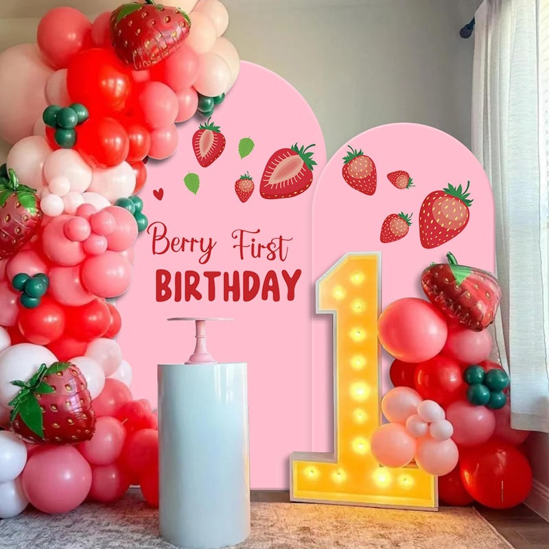 Newleafly Set of 2 Arch Backdrop Cover 7.2FT, 6FT Pink and Berry First Birthday Decal Sign - Adjustable Round Top Chiara Backdrop Stand Covers for Wedding Birthday Party Baby Shower Banquet Decoration - Image 5