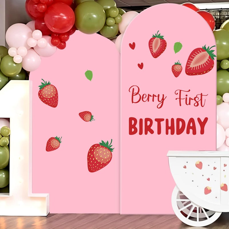 Newleafly Set of 2 Arch Backdrop Cover 7.2FT, 6FT Pink and Berry First Birthday Decal Sign - Adjustable Round Top Chiara Backdrop Stand Covers for Wedding Birthday Party Baby Shower Banquet Decoration - Image 1
