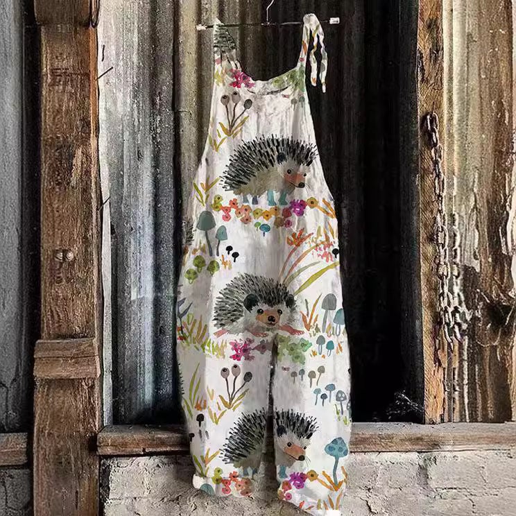 Bd Eaby Women'S Cotton And Linen Overalls Printed Suspenders Casual Jumpsuit Beach Pants - Image 1