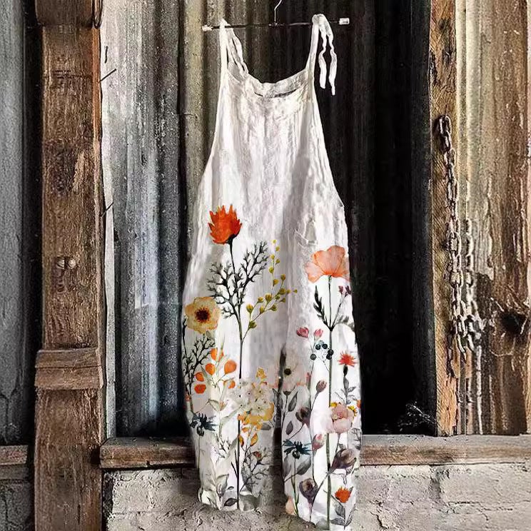 Bd Eaby Women'S Cotton And Linen Overalls Printed Suspenders Casual Jumpsuit Beach Pants - Image 2