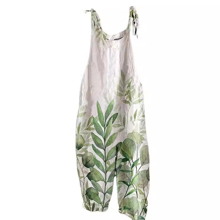 Bd Eaby Women'S Cotton And Linen Overalls Printed Suspenders Casual Jumpsuit Beach Pants - Image 5