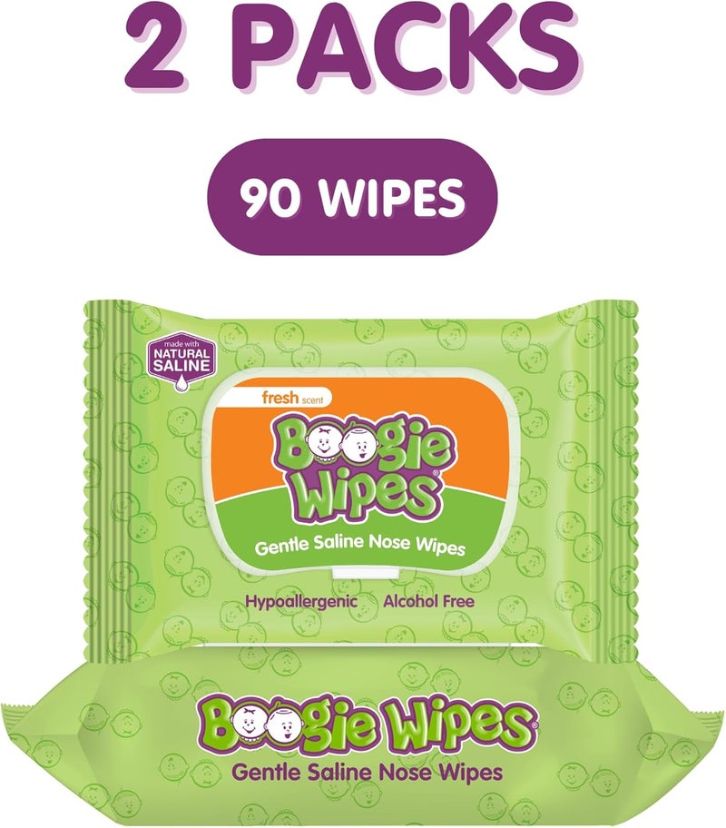 Boogie Wipes Gentle Saline Nose Wipes Original Fresh Scent - Set of 3 (90 Wipes Total) - Image 2