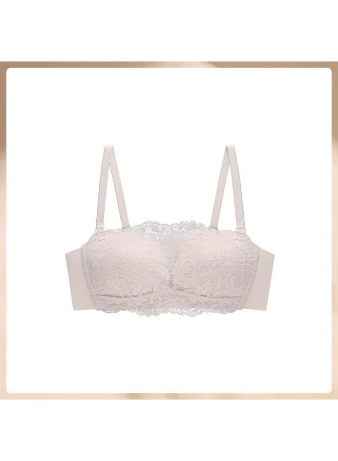 Maniform French Lace Strapless Bra Comfortable Wireless Bra Removable Straps Breathable Lightweight Push-up