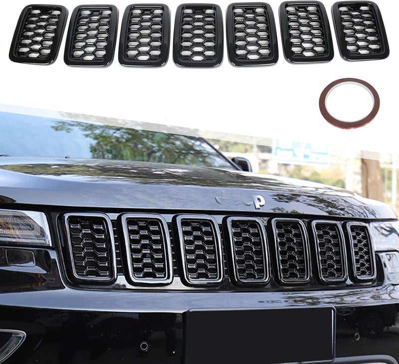 sportuli 7PCS Black Honeycomb Mesh Front Grill Inserts for 2017-2021 Jeep Grand Cherokee - Image 1