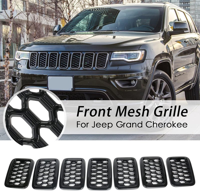 sportuli 7PCS Black Honeycomb Mesh Front Grill Inserts for 2017-2021 Jeep Grand Cherokee - Image 2