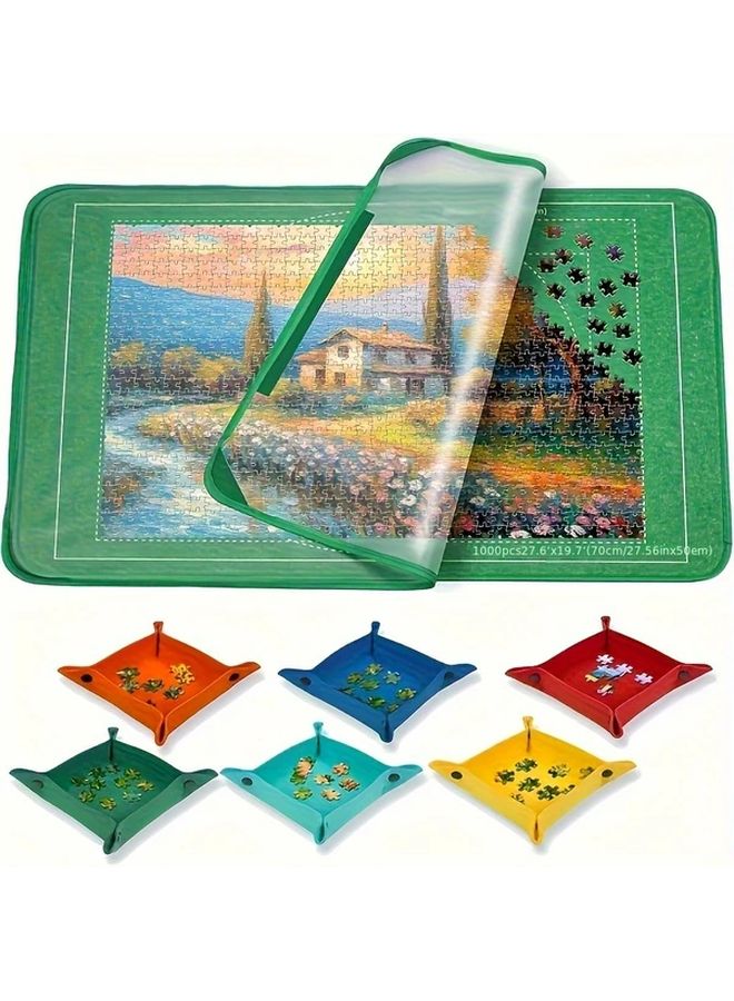 Foldable Jigsaw Puzzle Storage Tray With Color Coded Compartments Green No Stand - Image 1