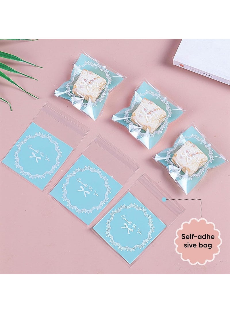 general 100 pieces of 7x7 cm self-sealing glass paper bag cookie bags, elegant lace-patterned OPP plastic gift bags, cookies, candies, snacks, wedding gifts, party snacks packaging (2.75x2.75 inches) - Image 3