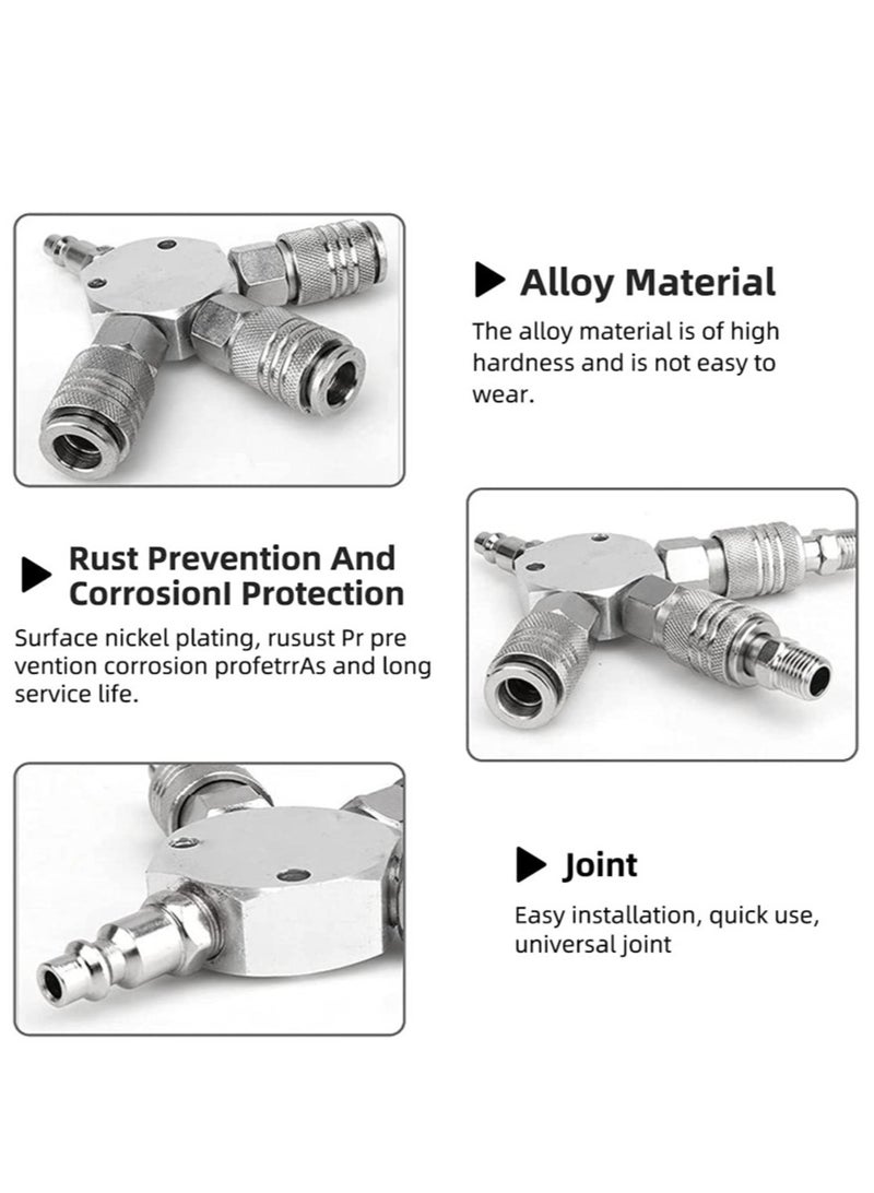 SYOSI SYOSI Quick Coupling Distributor, 3-Way Air Hose Distributor, 1/4 Inch Pneumatic Connection Quick Coupling, 3-Way Manifold with 3 Pieces Industrial Coupler and Plug, Quick Connect Fittings  - Image 3