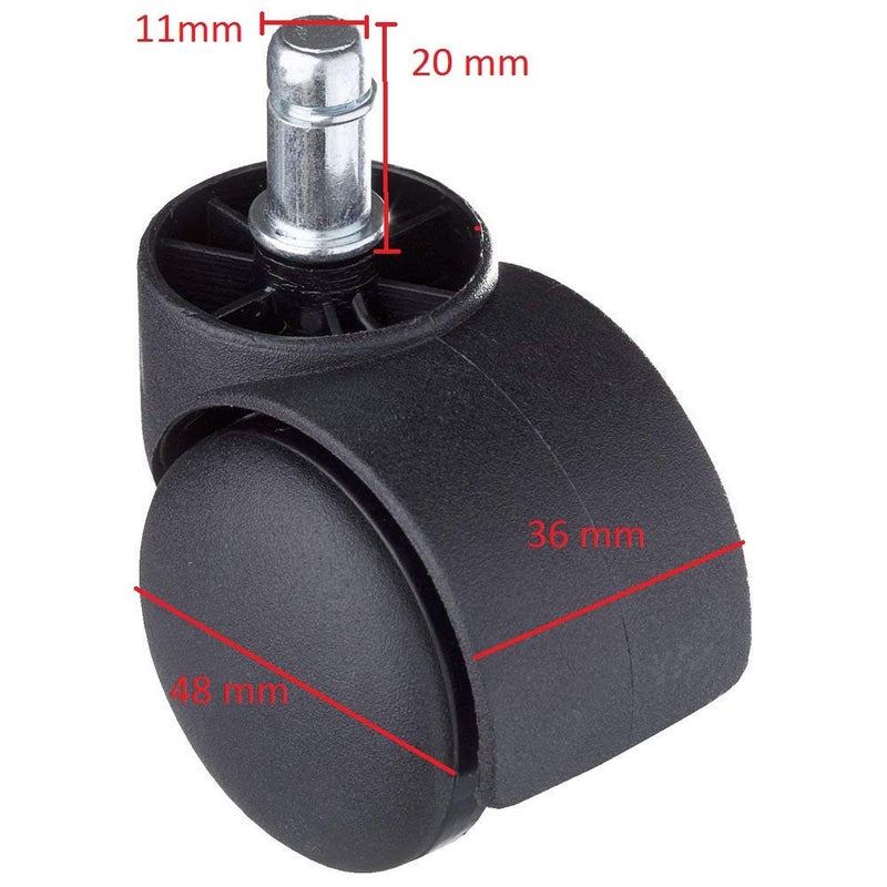 IYBOffice Chair Wheels Caster Heavy Duty Pin Type Nylon Set of 5 Black Load Capacity 250 kg - Image 3