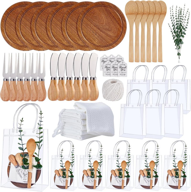 Rigibright 55Pcs Baby Shower Prizes for Game Winners 6 Sets Cheese Board Spoon Fork Butter Spreaders Plaid Towel Thank You Card and Gift Bags for Baby Shower Wedding Bridal Shower Favors (Round Shaped) - Image 1