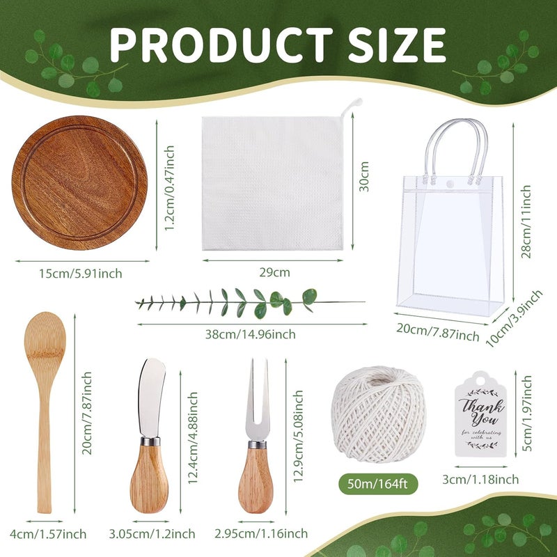 Rigibright 55Pcs Baby Shower Prizes for Game Winners 6 Sets Cheese Board Spoon Fork Butter Spreaders Plaid Towel Thank You Card and Gift Bags for Baby Shower Wedding Bridal Shower Favors (Round Shaped) - Image 3