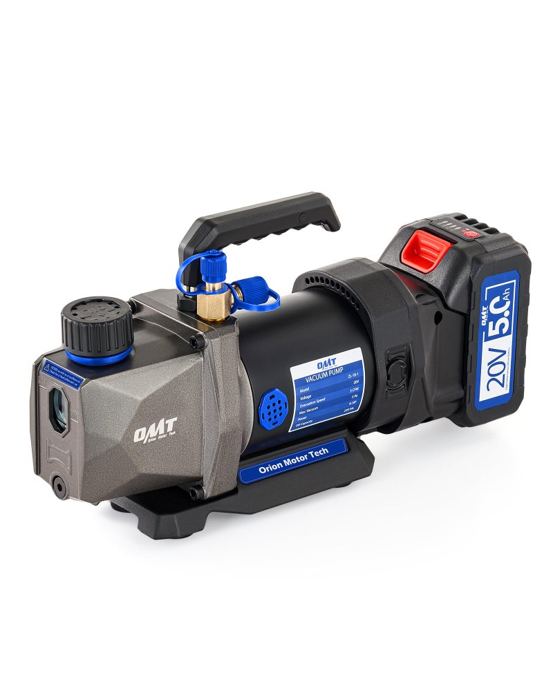 Orion Motor Tech Cordless Lithium-Ion HVAC Vacuum Pump, 3 cfm Vacuum Pump, Battery-Powered Auto AC Vacuum Pump for R134a R410a R1234yf Systems, 1/4hp Single Stage Vacuum Pump Automotive - Image 1