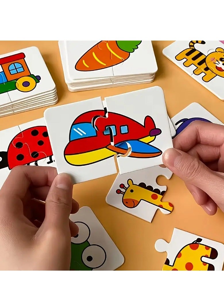 128 Pcs Bilingual Matching Puzzle Cards for Toddlers Ages 1-6 – Double-Sided English & Chinese Flashcards with Waterproof Tear-Resistant Design, Montessori Early Learning Toy for Kids with 4 Educational Themes (Animals, Fruits, Transport, Objects)