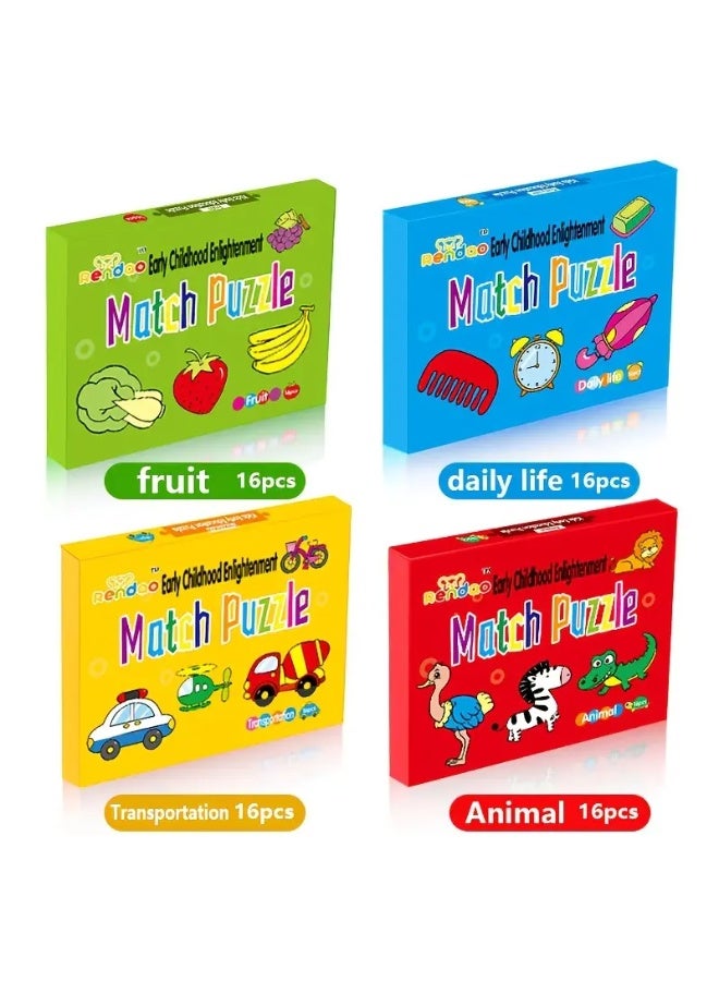 128 Pcs Bilingual Matching Puzzle Cards for Toddlers Ages 1-6 – Double-Sided English & Chinese Flashcards with Waterproof Tear-Resistant Design, Montessori Early Learning Toy for Kids with 4 Educational Themes (Animals, Fruits, Transport, Objects)  - Image 3