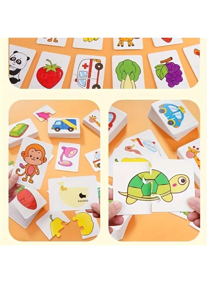 128 Pcs Bilingual Matching Puzzle Cards for Toddlers Ages 1-6 – Double-Sided English & Chinese Flashcards with Waterproof Tear-Resistant Design, Montessori Early Learning Toy for Kids with 4 Educational Themes (Animals, Fruits, Transport, Objects)  - Image 5