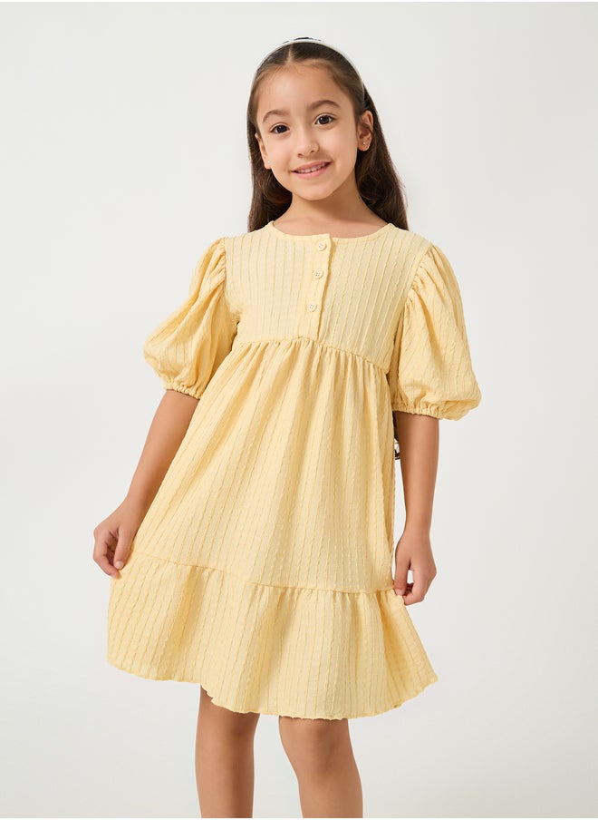 Styli Yellow Textured Tiered Dress  - Image 2