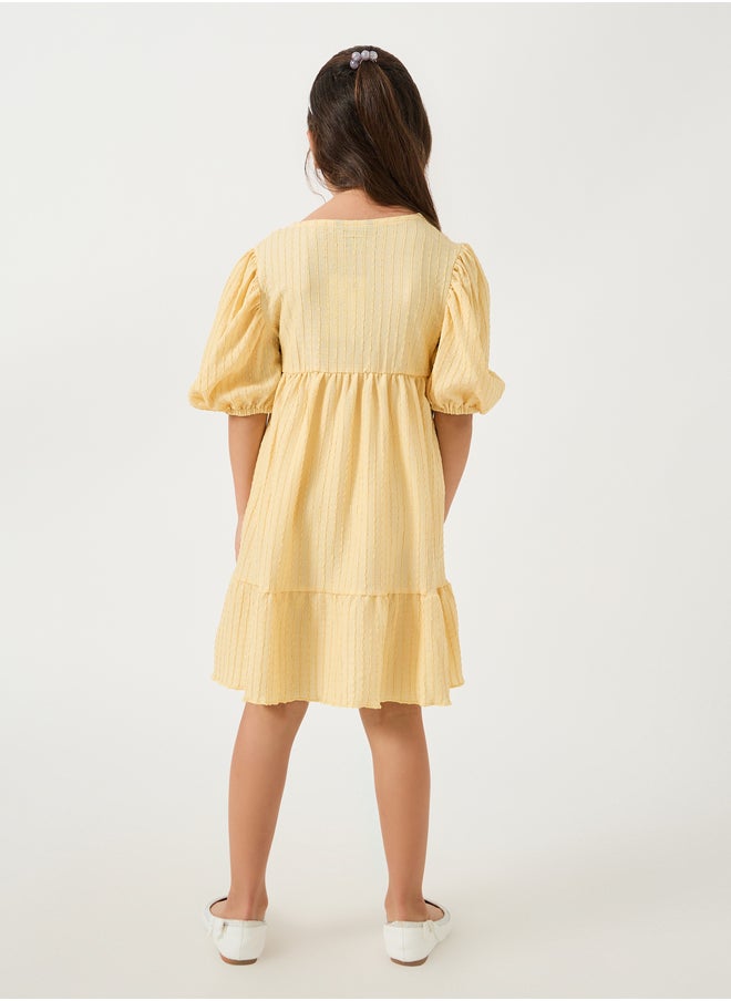 Styli Yellow Textured Tiered Dress  - Image 4
