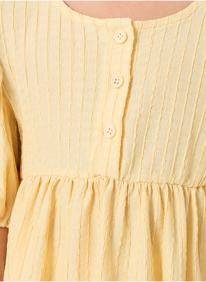 Styli Yellow Textured Tiered Dress  - Image 3