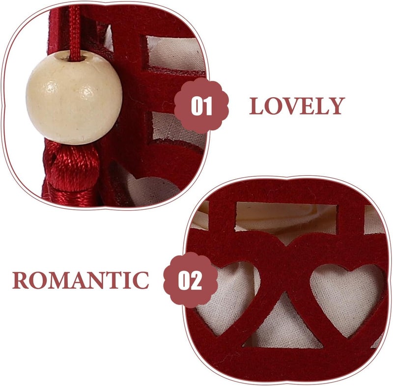 PRETYZOOM Chinese Style Double Happiness Wedding Favor Box with Handle, Red Felt Candy Case with Inner Bag and Tassel for Valentine’s Day Party and Wedding Packaging - Image 3