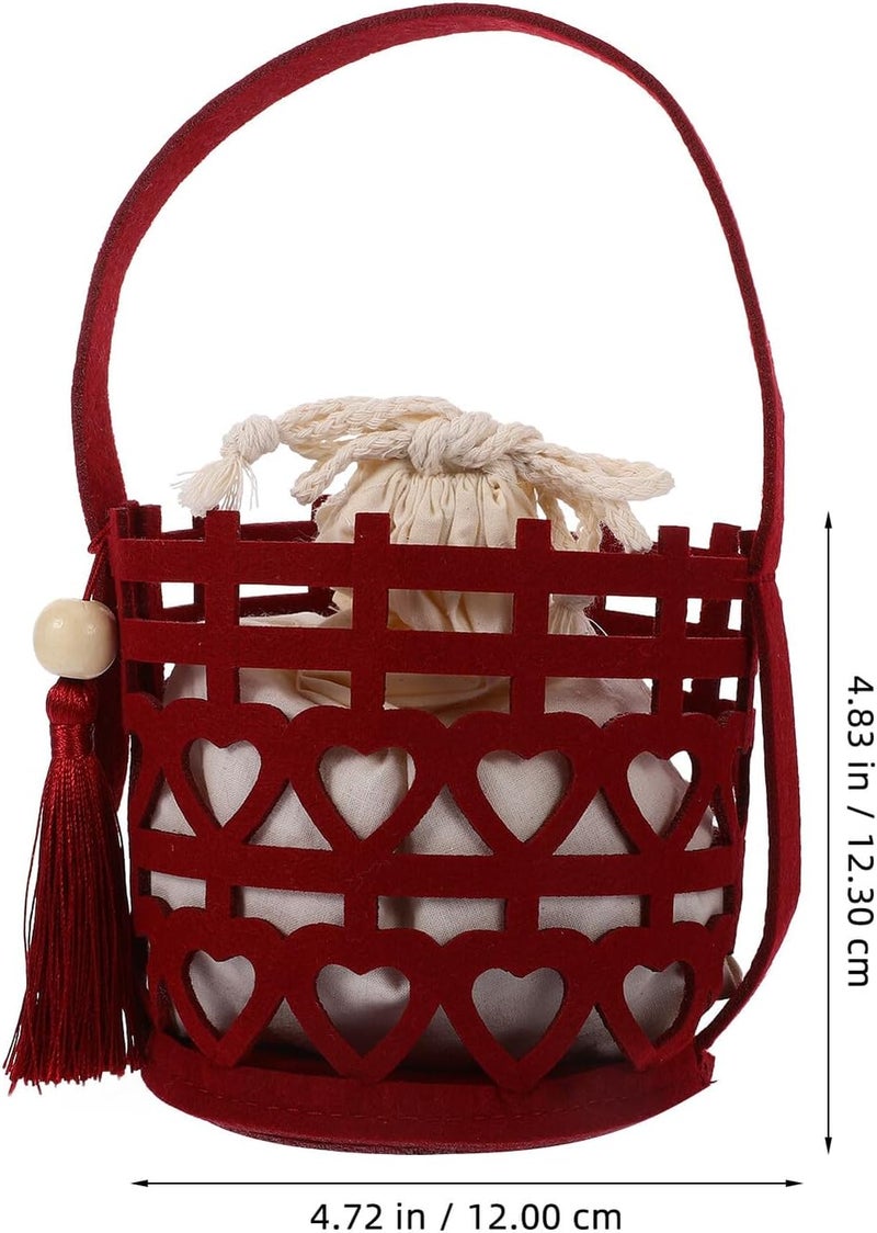 PRETYZOOM Chinese Style Double Happiness Wedding Favor Box with Handle, Red Felt Candy Case with Inner Bag and Tassel for Valentine’s Day Party and Wedding Packaging - Image 2