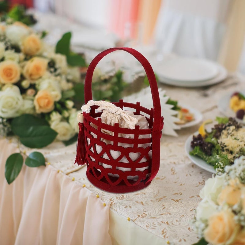 PRETYZOOM Chinese Style Double Happiness Wedding Favor Box with Handle, Red Felt Candy Case with Inner Bag and Tassel for Valentine’s Day Party and Wedding Packaging - Image 5