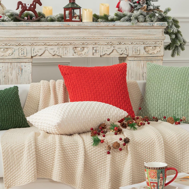K KEVIN TEXTILE Kevin Textile 2 Packs Sage Green Euro Farmhouse Decorative Throw Pillow Covers 26x26 Inch for Living Room Couch Bed Sofa Rustic Boho Home Decor Soft Striped Corduroy Square Cushion Case 66x66 cm  - Image 4