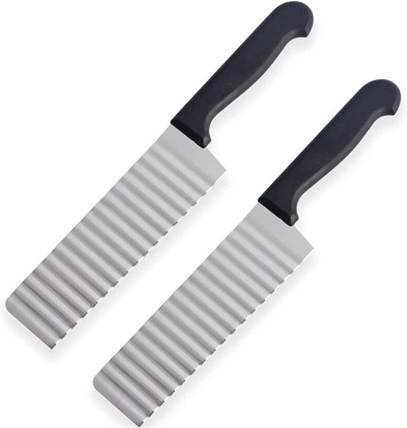 ARQIVO® Stainless Steel Crinkle Slicer Knife – Wavy Blade Vegetable Chopper and French Fry Cutter for Potatoes, Carrots, and Fruits (Pack of 2) - Image 1