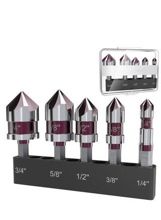 5 Pieces Countersink Drill Bit Set, 1/4'' Hex Shank Carbide 5 Flute 82 Degree 1/4'' 3/8'' 1/2'' 5/8'' 3/4'' Quick Change Drill Bit, M35 Cobalt Countersunk Bits with Bit Holder for Metal Wood Plastic - pzsku/Z2F1532047771EC79DEC4Z/45/_/1706580717/3cef7b40-0db0-479a-8ec2-5f6377f996d8