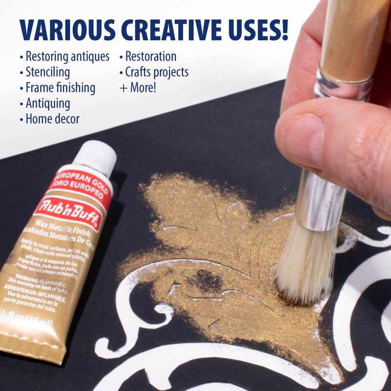 Amaco شمع أمكو روبي ون باف بلمسة معدنية - أنبوب 15 مل من روبي ون باف باللون الذهبي الأوروبي - شمع تزيين متعدد الاستخدامات لإنهاء الأثاث والتقادم والترميم - ألوان روبي ون باف أنبوب واحد - Image 4