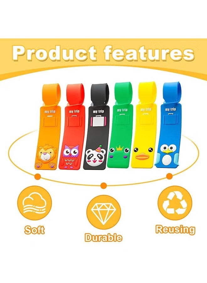 Ba Love 6 Pcs Silicone Luggage Tags -Cartoon Animal Name Tags - Suitcase Name Address ID Tags, Soft Durable Silicone, Bright Colors for Easy Bag Identification - for Travel Bag, Checked Luggage, Suitcases, Laptop Bags, Backpacks - Image 3