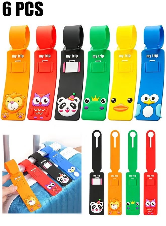 Ba Love 6 Pcs Silicone Luggage Tags -Cartoon Animal Name Tags - Suitcase Name Address ID Tags, Soft Durable Silicone, Bright Colors for Easy Bag Identification - for Travel Bag, Checked Luggage, Suitcases, Laptop Bags, Backpacks - Image 1
