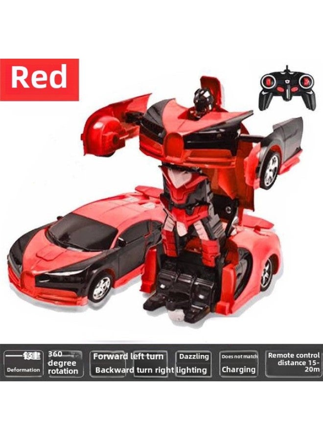 Deformation Remote Control Car One-button Remote Control Deformation Car Electric Diamond Deformation Robot Boy Children Toy Car-Color:Red Cloth ]-Proportion:1:18  - Image 1