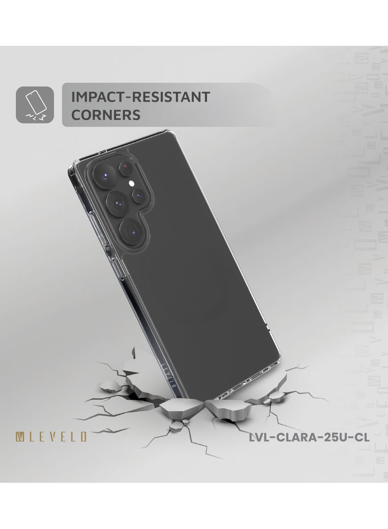 LEVELO Galaxy S25 Ultra Case Clara Clear / Scratch Resistance / Clearview / Protecting Case / Durable Cover / Damage Protection / Flexible Back cover - Image 3