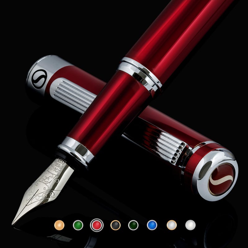 Scriveiner Deep Crimson Red Fountain Pen - Stunning Luxury Pen with Chrome Finish, Schmidt Nib (Fine), Best Pen Gift Set for Men & Women, Professional, Executive, Office, Nice Pens - Image 1