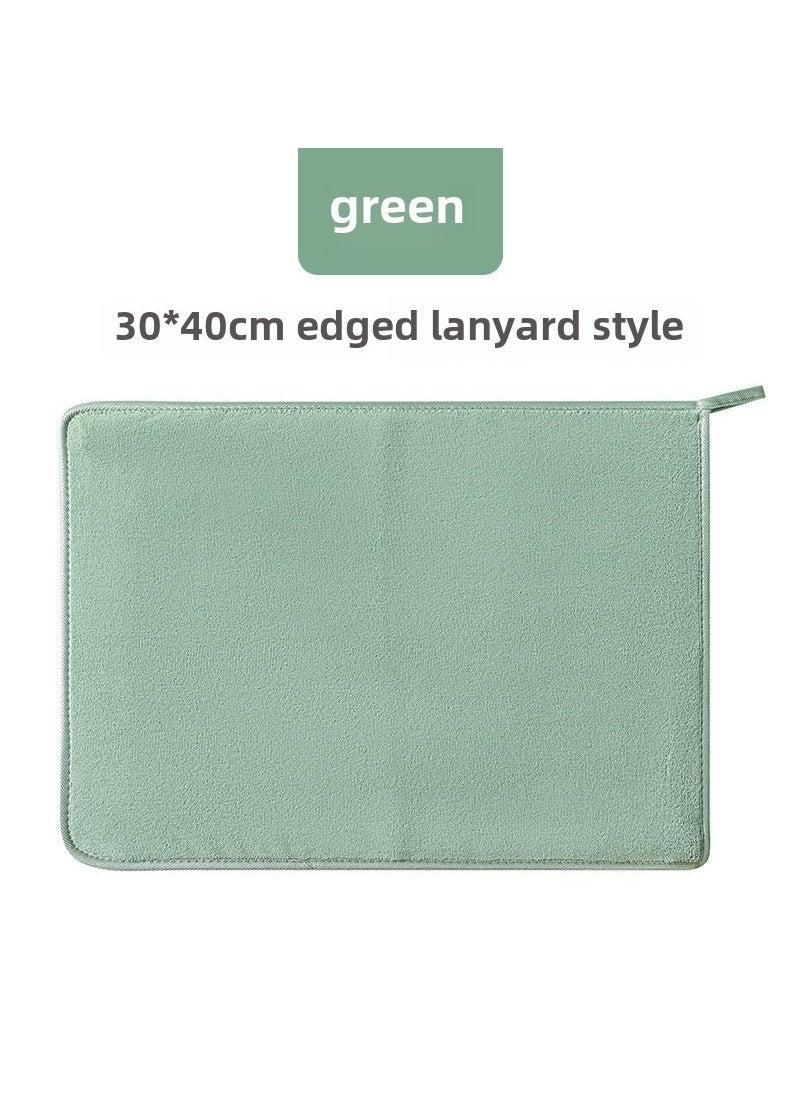 Thickened Home Cleaning Cloth Absorbent Dual-Layer Green 30*40cm-Hemming lanyard