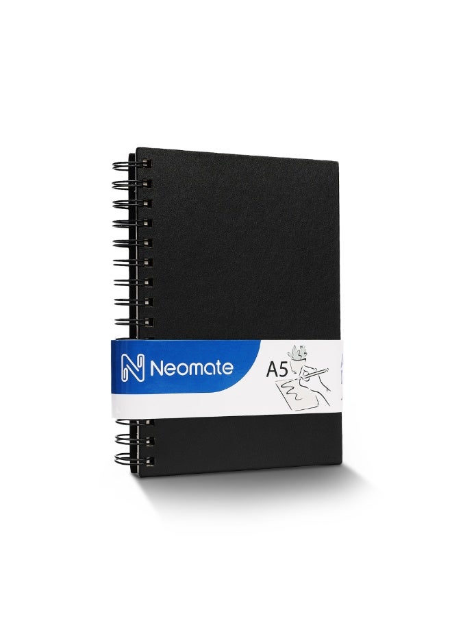 Neomate A5 Spiral Sketch Book | 160 GSM, 120 Pages / 60 Sheets | Wiro Bound Artist Drawing Pad for Sketching, Shading, Doodling | Medium Surface for Kids, Adults, School & Office Use - Image 1