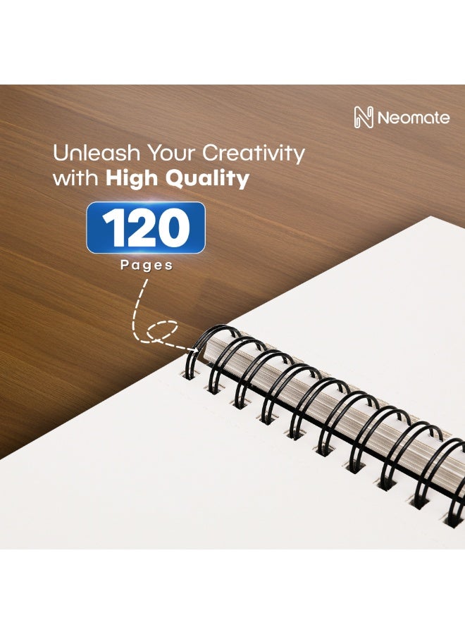 Neomate A5 Spiral Sketch Book | 160 GSM, 120 Pages / 60 Sheets | Wiro Bound Artist Drawing Pad for Sketching, Shading, Doodling | Medium Surface for Kids, Adults, School & Office Use - Image 2