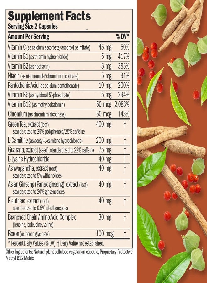ANDREW LESSMAN Energy and Fat Metabolism Factors 60 Capsules - Promotes Optimum Fat Burning and Energy Metabolism, with Carnitine, Green Tea, Guarana, Ginseng, B-Complex. Easy to Swallow Capsules - Image 2