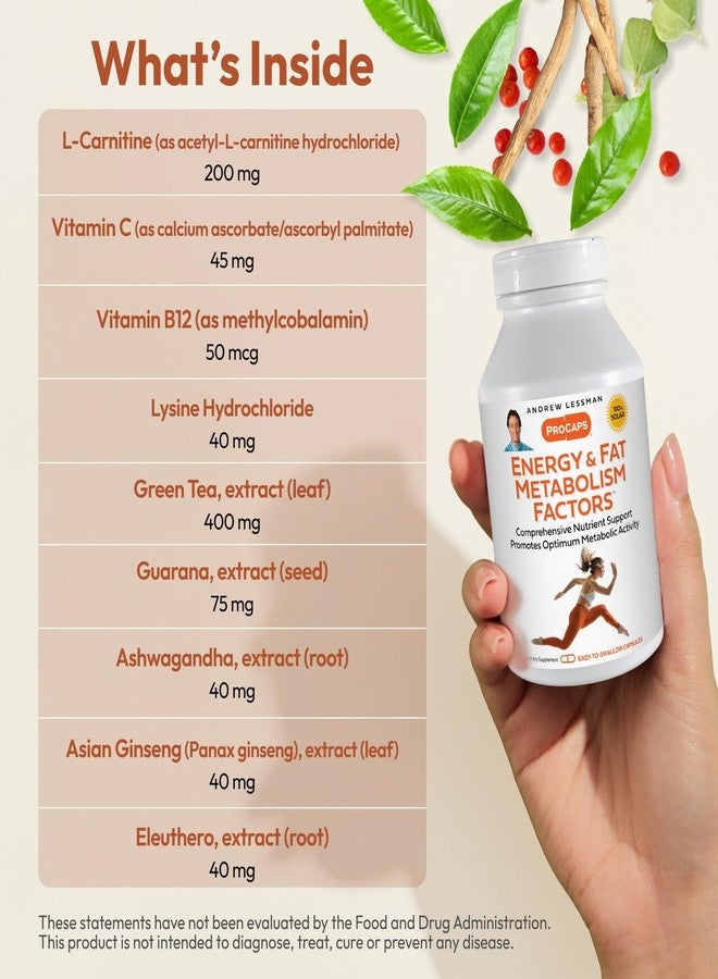 ANDREW LESSMAN Energy and Fat Metabolism Factors 60 Capsules - Promotes Optimum Fat Burning and Energy Metabolism, with Carnitine, Green Tea, Guarana, Ginseng, B-Complex. Easy to Swallow Capsules - Image 3