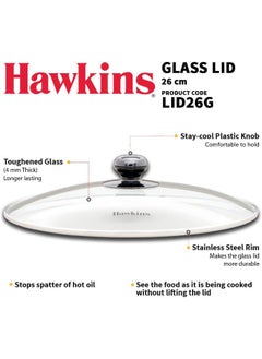 Hawkins 26 Cm Toughened Glass Lid With Stainless Steel Rim,Transparent  - Image 2