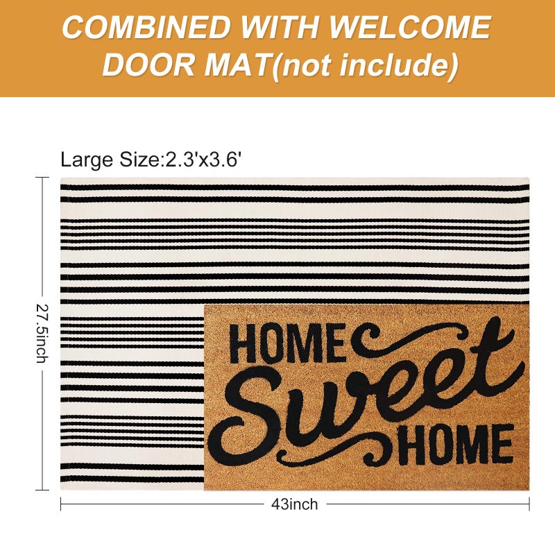 LEEVAN Black and White Striped Outdoor Rug  27.5""x43"" Cotton Modern Hand-Woven Reversible Front Porch Door Mat Welcome Layered Doormat Washable Doorway Carpet for Farmhouse Kitchen Laundry Room - Image 4