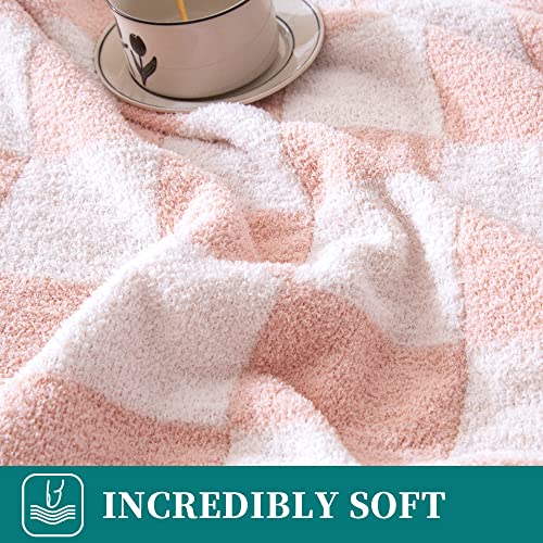 SeaRoomy Checkered Throw Blanket, Ultra Soft Microfiber Knit Throw Blanket, Cozy Fluffy Fuzzy Reversible Checkerboard Pink Blanket for Couch Sofa Bed Decor(Light Pink, 51"63") - Image 3