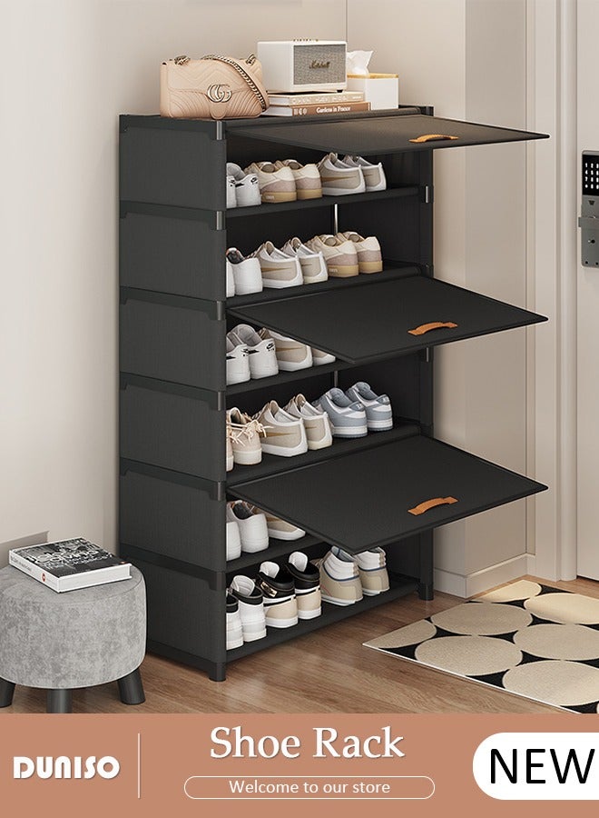 DUNISO رف أحذية مكون من 7 طبقات لمدخل المنزل، منظم أحذية محمول مع باب، خزانة تخزين أحذية، منظم أحذية موفر للمساحة للدواليب، الممرات، غرف النوم، المدخل، السكن الجامعي، غرفة النوم - Image 1