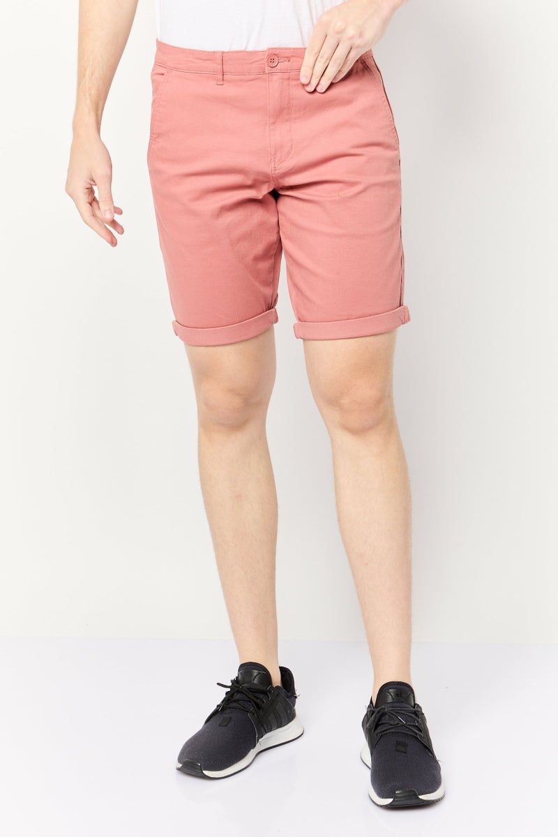 Celio Men Solid Basic Shorts, Peach - Image 1