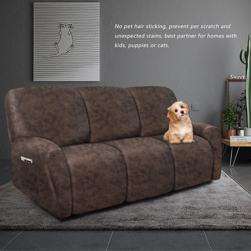 molasofa Recliner Sofa Covers - Leather Like Recliner Sofa 3 Seater Recliner Couch Covers for 3 Cushion Couch 8 Pieces Washable Stretch Reclining Sofa Slipcovers (Dark Brown) - Image 2