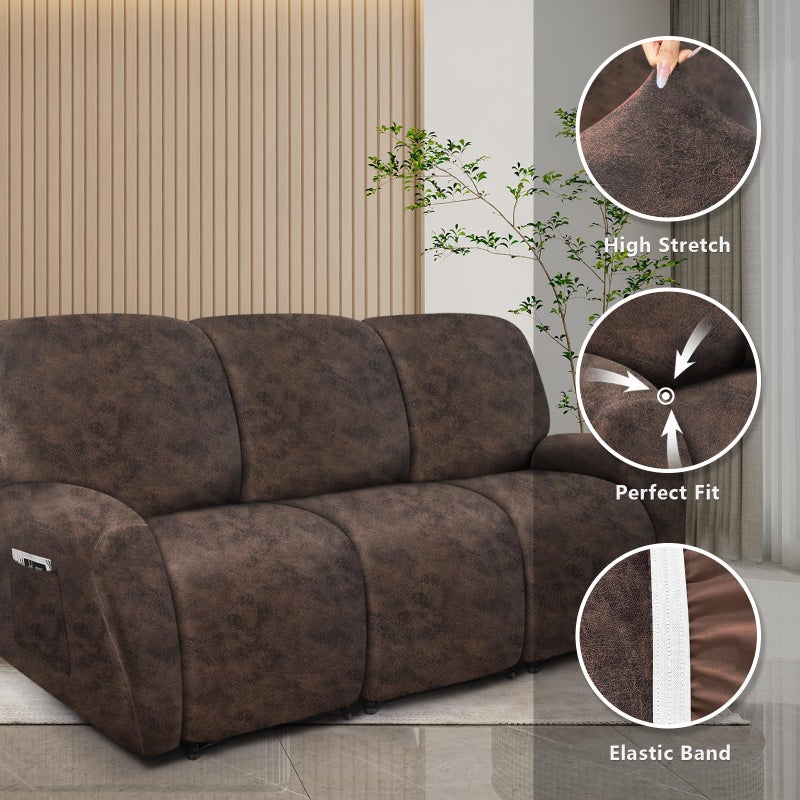 molasofa Recliner Sofa Covers - Leather Like Recliner Sofa 3 Seater Recliner Couch Covers for 3 Cushion Couch 8 Pieces Washable Stretch Reclining Sofa Slipcovers (Dark Brown) - Image 5