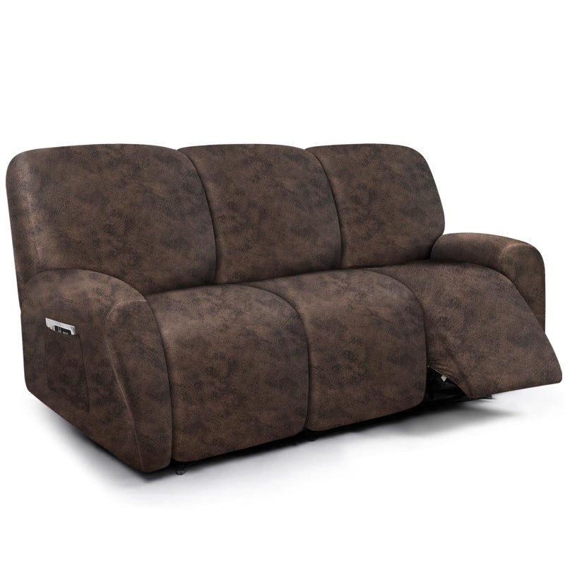 molasofa Recliner Sofa Covers - Leather Like Recliner Sofa 3 Seater Recliner Couch Covers for 3 Cushion Couch 8 Pieces Washable Stretch Reclining Sofa Slipcovers (Dark Brown) - Image 1